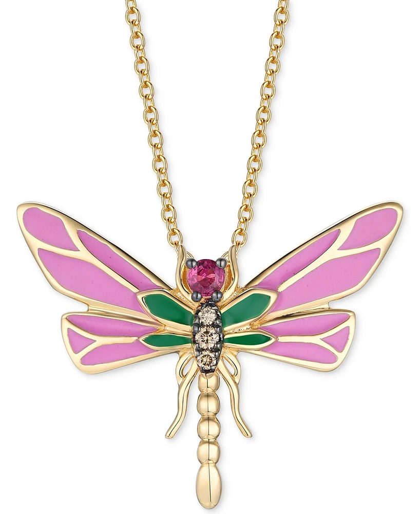 Le Vian Ruby (1/20 ct. t.w.) & Chocolate Diamond Accent Dragonfly 20" Adjustable Pendant Necklace in 14k Yellow Gold