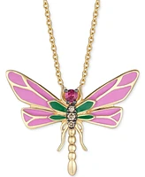 Le Vian Ruby (1/20 ct. t.w.) & Chocolate Diamond Accent Dragonfly 20" Adjustable Pendant Necklace in 14k Yellow Gold