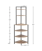 Slickblue 6-Tier Corner Open Shelf Modern Bookcase - Wood Rack Shelving Unit for Home and Office