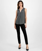 T Tahari Women's Printed Split-Neck Sleeveless Blouse