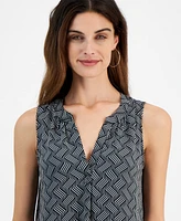 T Tahari Women's Printed Split-Neck Sleeveless Blouse