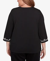 Alfred Dunner Plus Romancing the Stone Split Neck Scroll Embroidered Top