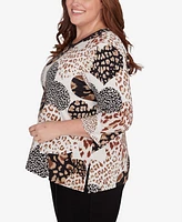 Alfred Dunner Plus Romancing the Stone Animal Print Hearts Top