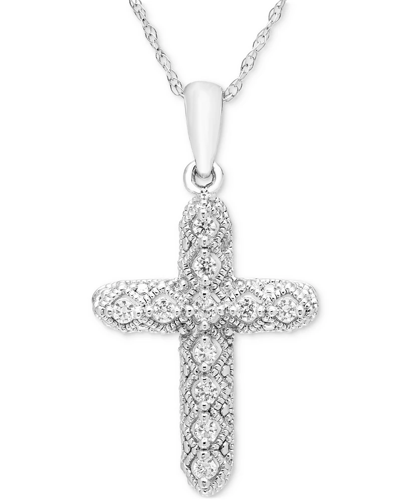 Diamond Cross Pendant 18" Necklace (1/8 ct. t.w.) in 14k White Gold