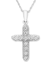 Diamond Cross Pendant 18" Necklace (1/8 ct. t.w.) in 14k White Gold