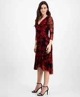 Connected Women's Floral-Print Chiffon 3/4-Sleeve Dress