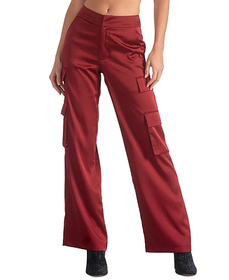 Elan Women's Satin Wide-Leg Cargo Pants