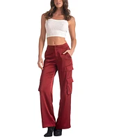 Elan Women's Satin Wide-Leg Cargo Pants