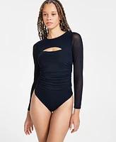 Bar Iii Women's Long-Sleeve Cutout Mesh Bodysuit, Exclusively at Macy's