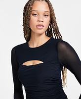 Bar Iii Women's Long-Sleeve Cutout Mesh Bodysuit, Exclusively at Macy's