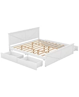 Streamdale Furniture King Size Wooden Platform Bed with Four Storage Drawers and Support Legs, White