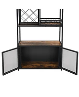 Streamdale Furniture 82.7” Industrial Black Bar Cabinet with Wine Rack, Glass Holder, and Storage