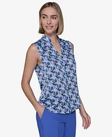 Karl Lagerfeld Paris Women's Printed V-Neck Blouse