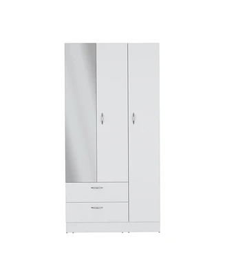 Depot E-Shop Troy wardrobe with 3 doors, one with mirror, two drawers, four shelves and hanging bar,White