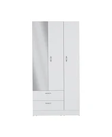 Depot E-Shop Troy wardrobe with 3 doors, one with mirror, two drawers, four shelves and hanging bar,White