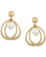 Macy's Cultured White Freshwater Pearl (4mm) Cage Drop Earrings in 14k Yellow Gold