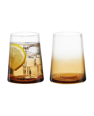 Anton Studio Designs Empire Double Old Fashioned Tumblers Amber, Set of 2