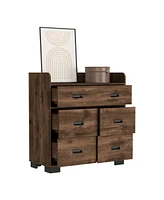 Streamdale Furniture Alyn Dresser, Four Legs, Four Drawers, One Double Drawer, Superior Top - Dark Brown