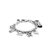 UNOde50 Sterling Silver Multiple Charm Thick Chain Metal Clad Bracelet