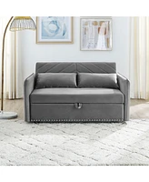 Streamdale Furniture Pull-Out Sofa Sleeper, 3-In-1 Adjustable Sleeper With Pull-Out Bed, 2 Lumbar Pillows And Side