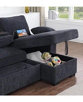 Streamdale Furniture Dark Gray Chenille Sleeper Sectional with Storage Chaise & Features