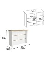 Depot E-Shop Britton kitchen Island with Two-Tier Storage Shelf and Ample Workstation, White / Light Pine