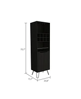 Zamna H Bar Double Door Cabinet, Eight Built-in Wine Rack, Four Legs, Four Shelves, Black