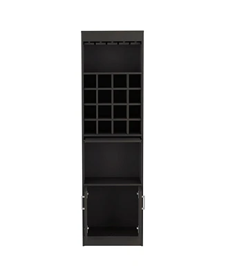 Depot E-Shop Athens Kava Bar Cabinet, 16 Built-in Wine Rack, Two Door Cabinet, Two Shelves, Black