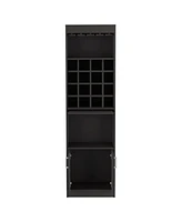 Depot E-Shop Athens Kava Bar Cabinet, 16 Built-in Wine Rack, Two Door Cabinet, Two Shelves, Black