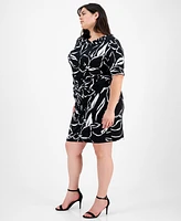 Connected Plus Printed Pleat-Detailed Dress