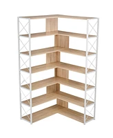 Slickblue 7-Tier L-Shaped Corner Bookcase for Home Office - Modern Bookshelf with Metal Frame