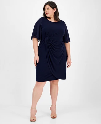 Connected Plus Draped Flutter-Sleeve Sheath Dress