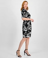 Connected Petite Printed Twist-Front Sheath Dress