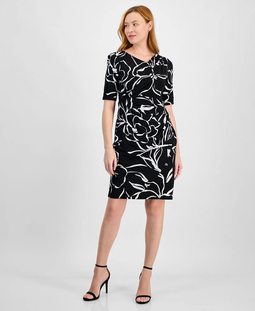 Connected Petite Printed Pleat-Detailed Dress