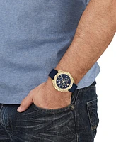 Versace Men's Swiss Chronograph Sporty Blue Leather Strap Watch 46mm