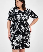 Connected Plus Knotted Elbow-Sleeve Dress