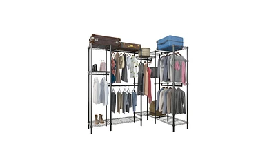 Slickblue Metal Closet Organizer Garment Rack with Portable Clothes Hanger and Home Shelf for Versatile Storage