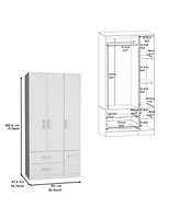 Sebree Armoire Wardrove 71", 4 Doors, Hanging Rod, 3 Cabinets, 6 Shelves, White