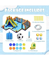 Gouun Giant Soccer-Themed Inflatable Water Slide with 735W Blower
