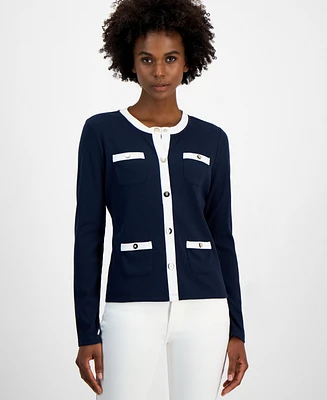 Tommy Hilfiger Women's Ribbed Contrast-Trim Button Faux Cardigan