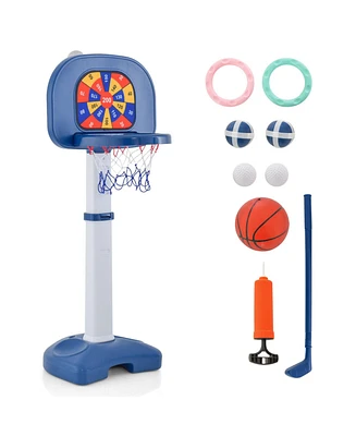 Gouun 4-In-1 Adjustable Kids Basketball Hoop with Ring Toss Sticky Ball