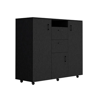 Milano Double Door Cabinet Dresser, Two Drawers, Four Interior Shelves, Rod, Black