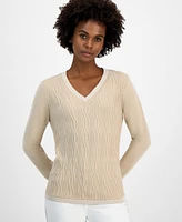 Tommy Hilfiger Women's Cotton Cable-Knit Contrast-Trim Sweater