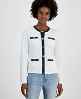 Tommy Hilfiger Women's Ribbed Contrast-Trim Button Cardigan