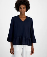 Nautica Jeans Women's V-Neck 3/4-Sleeve Peplum Top