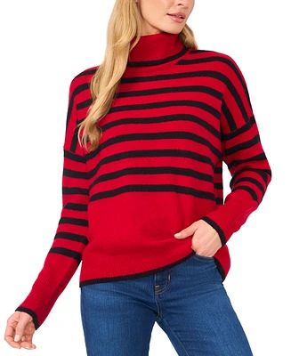 CeCe Women's Striped Long Sleeve Turtleneck Sweater