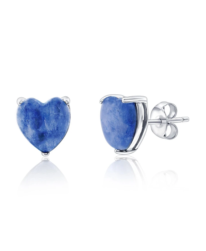 Caribbean Treasures Sterling Silver, 3-Prong Heart Stud Earrings (Available Larimar, Lapis, Malachite or Kyanite)