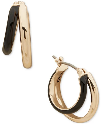 Dkny Gold-Tone Jet Black Enamel & Polished Split Small Hoop Earrings, 0.58"