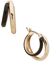 Dkny Gold-Tone Jet Black Enamel & Polished Split Small Hoop Earrings, 0.58"