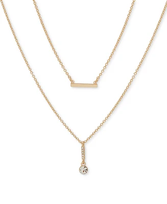 Dkny Gold-Tone Crystal Bezel & Polished Bar Layered Necklace, 16" + 3" extender